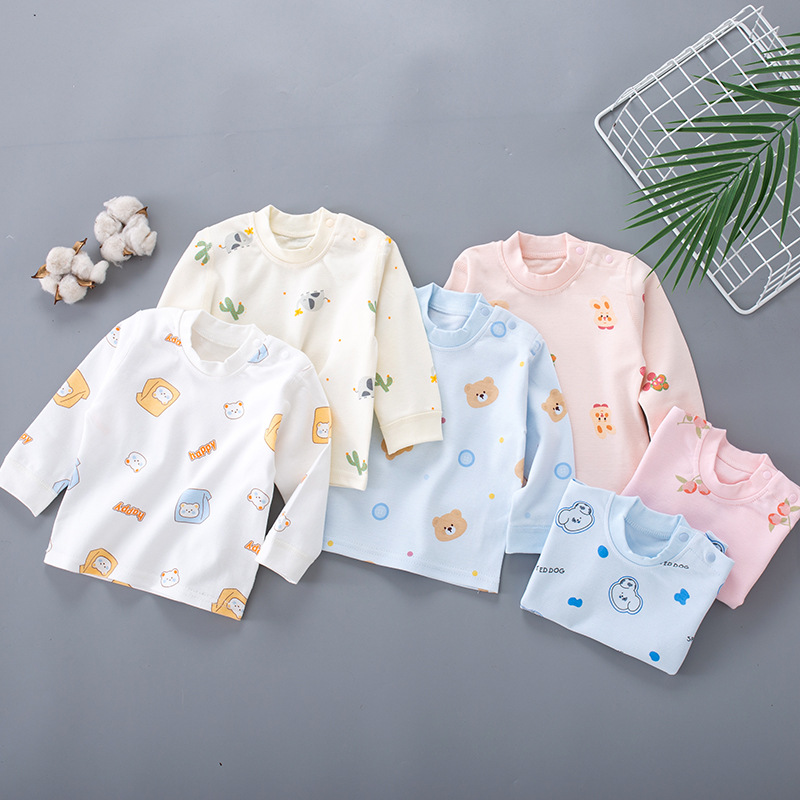 Wholesale baby clothes autumn clothes single underwear base coat cotton category A seamless stitching shoulder open base coat