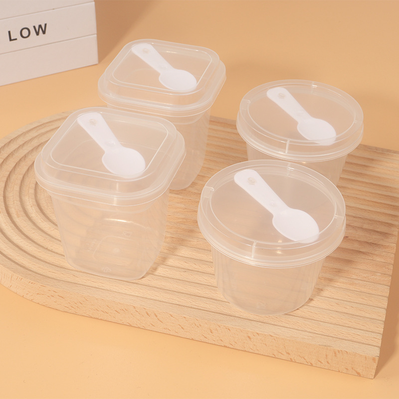 Wholesale Packaging Box Pudding Cup Double Skin Milk Disposable Jelly Coconut Yogurt with Lid Spoon Mousse Dessert Plastic Box