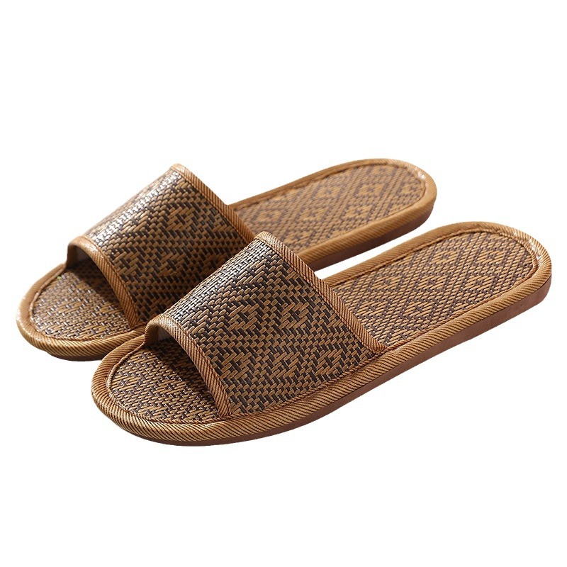 Summer Linen woven slippers women's home rattan indoor non-slip wear-resistant floor soft bottom men's home slippers