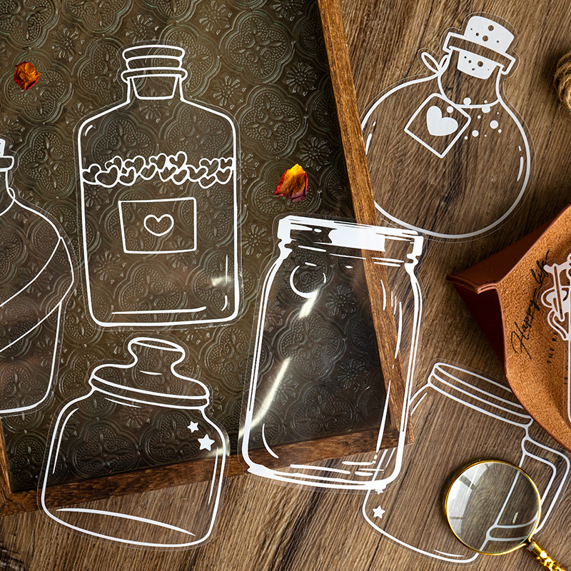 Bottle Qimeng series PET sticker package bottle dried flower hand account sticker transparent bookmark glass bottle sticker decoration