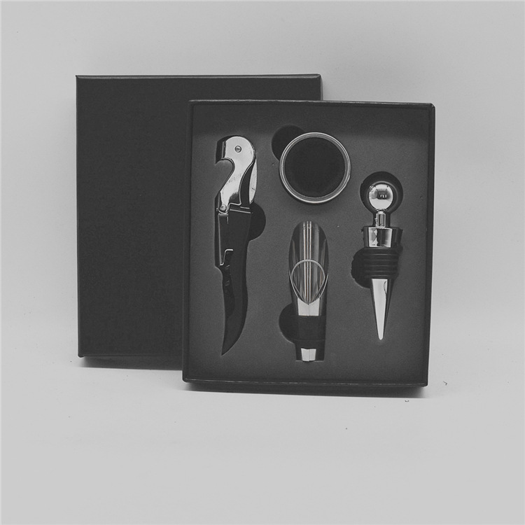 Red Wine Bottle Opener Set Wine Gift Box Four-piece Set Stainless Steel Vacuum Plug Pour Gift Box Spot Supply