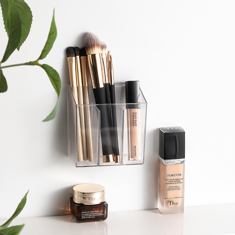 Wall Hanging Separated Storage Box Bathroom Non-perforated Lipstick Eyebrow Pen Storage Box PET Transparent Partition Storage Box New