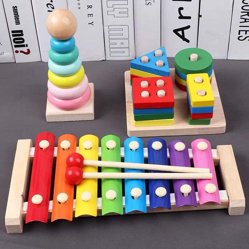 Cross-border free shipping children's educational toys wooden baby enlightenment early education eight-tone accordion boys and girls baby musical instruments