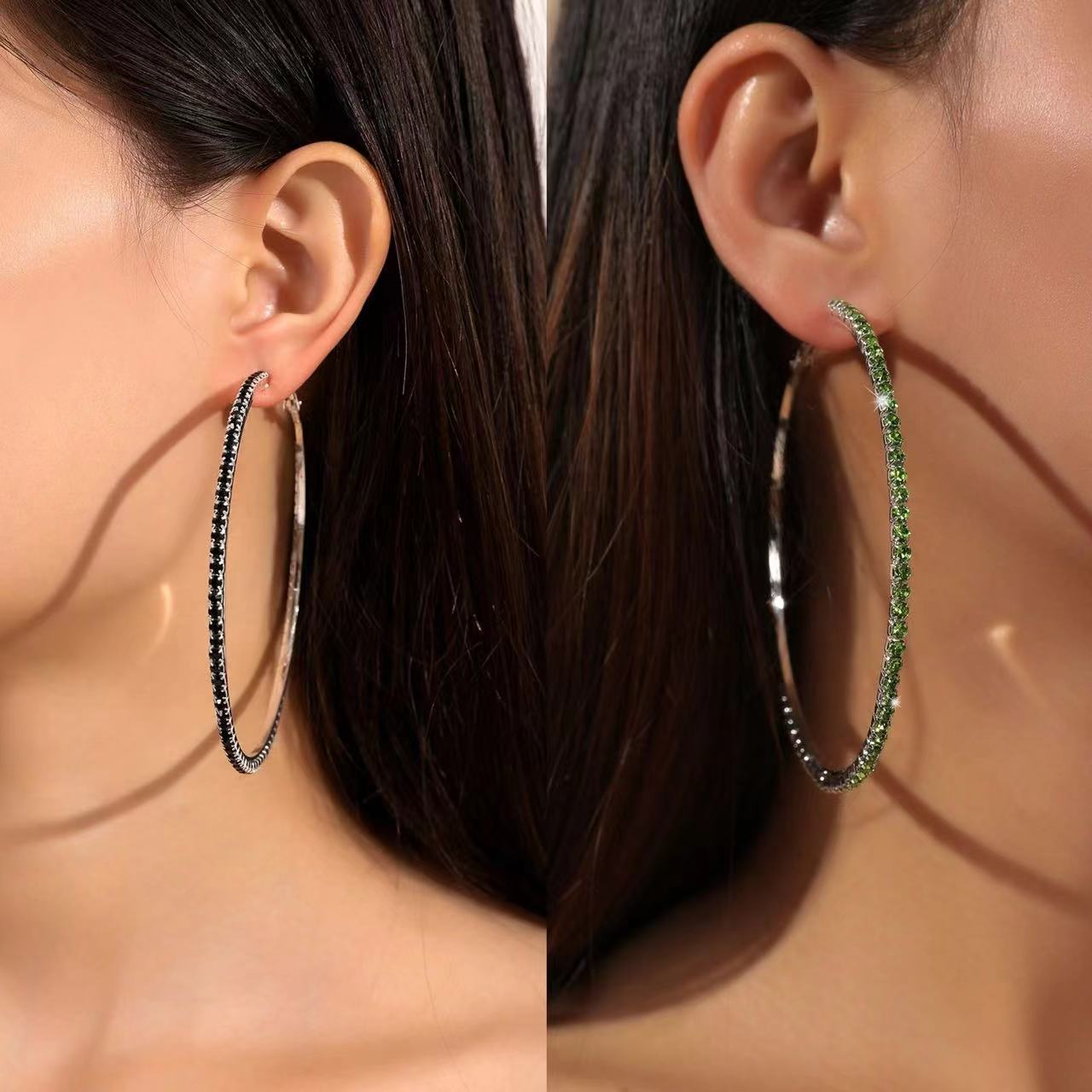 European and American Shiny 8cm Large Earrings for Women, Fashionable and Popular Cross-Border Earrings, Music Festival Party Festival Full of Diamonds