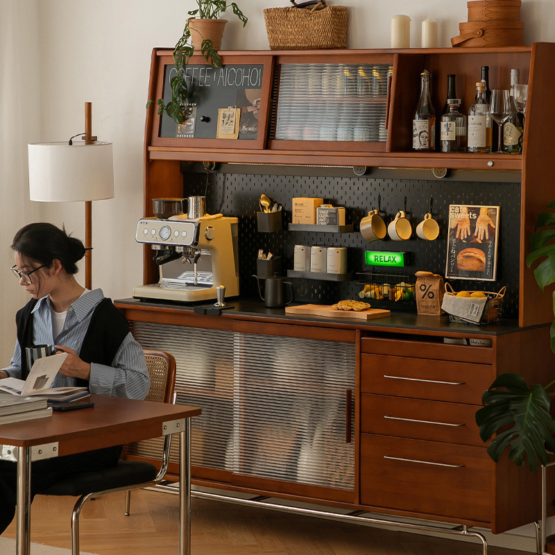 Скандинавский ретро шкаф из массива дерева, высокий шкаф, интегрированный кухонный винный шкаф, шкаф для хранения