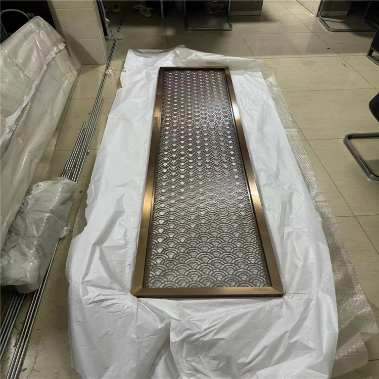 Stainless steel screen lattice partition fence metal laser hollow glass living room entrance hollow carved laser