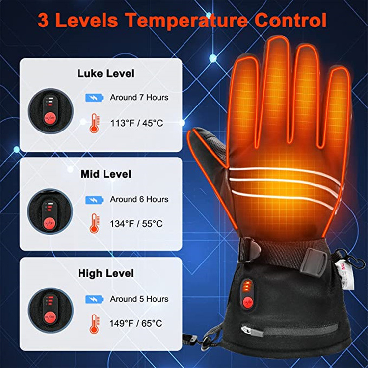 Cross-border 7.4V heating gloves outdoor skiing electric heating gloves five-finger touch screen warm cold heating gloves