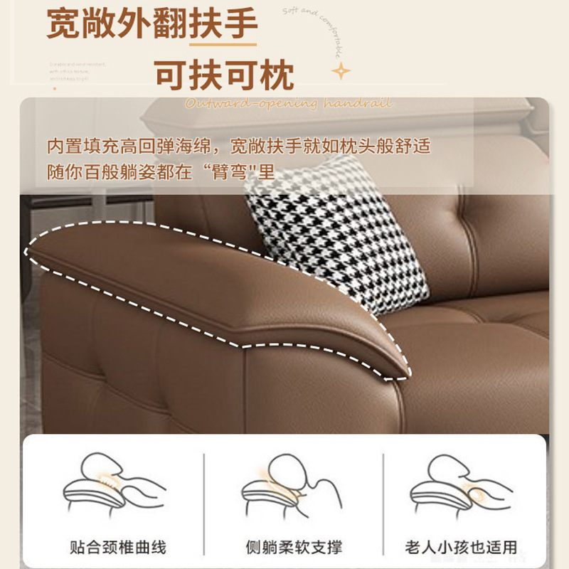 Sofa for Living Room, Small Apartment, 2025 New Model, Italian Minimalist Light Luxury Straight-Row Leather Art Furniture, Lawrence Genuine Leather