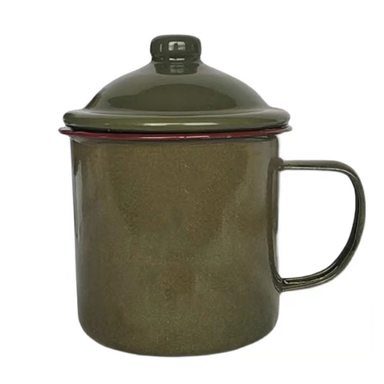 Military Green Enamel Cup, Old-Fashioned, Nostalgic, Retro, Old-Fashioned Tea Jar, Iron Tea Jar, Covered Tea Cup, Retired Water Cup