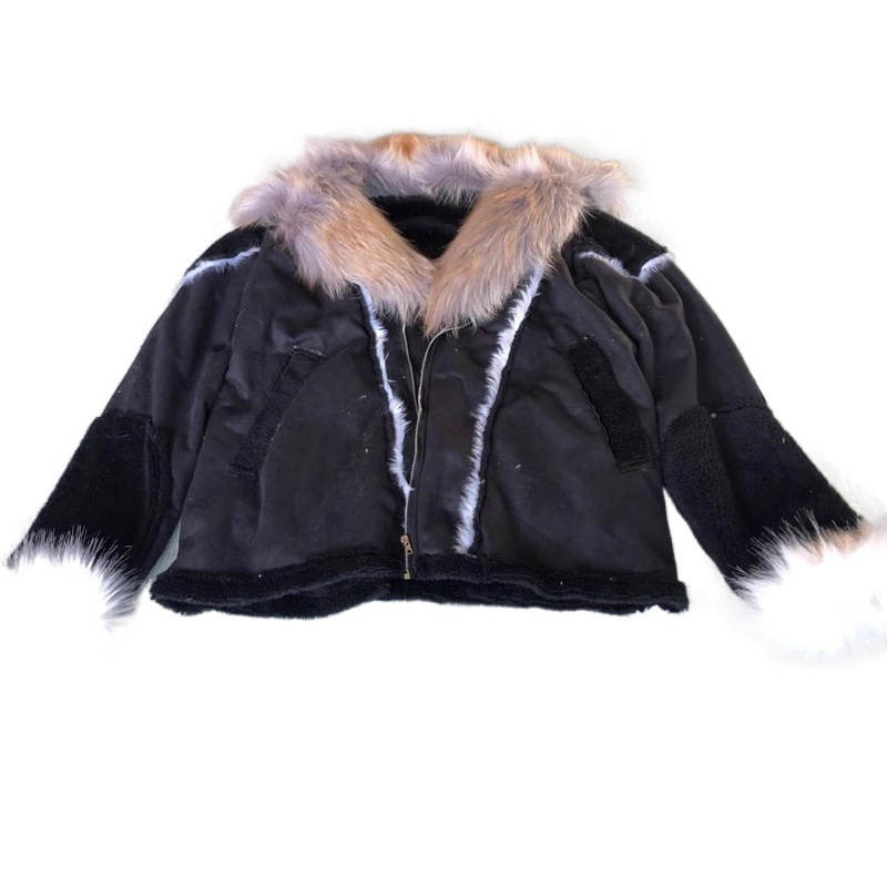 Wish men's imitation leather fur one big fur collar long sleeve 2024 new fur coat wholesale