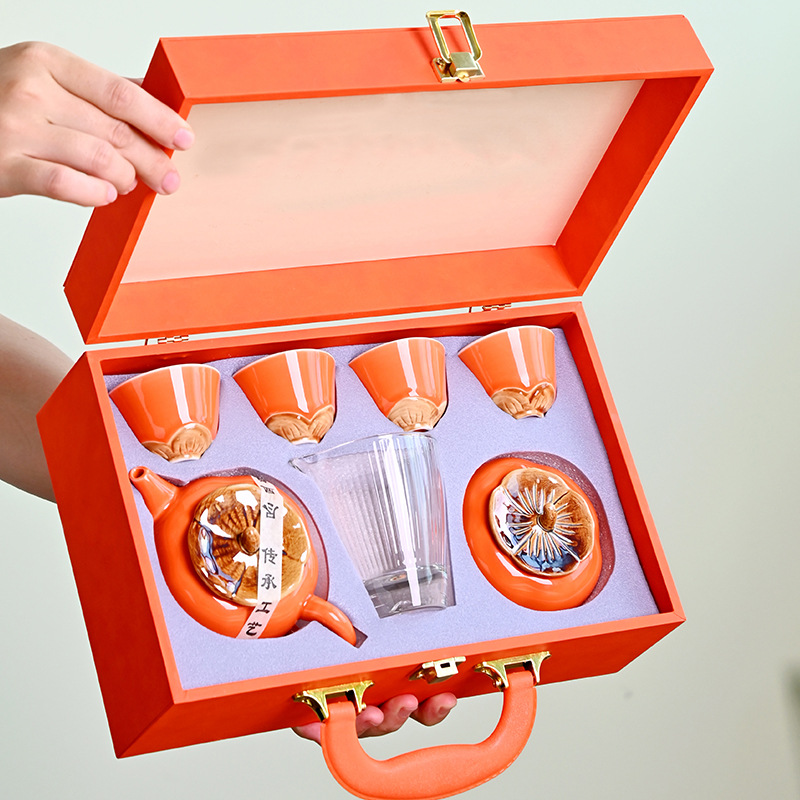 Persimmon and Persimmon everything goes well tea set full set suit ceramic business gift box gift Enterprise return gift with hand gift