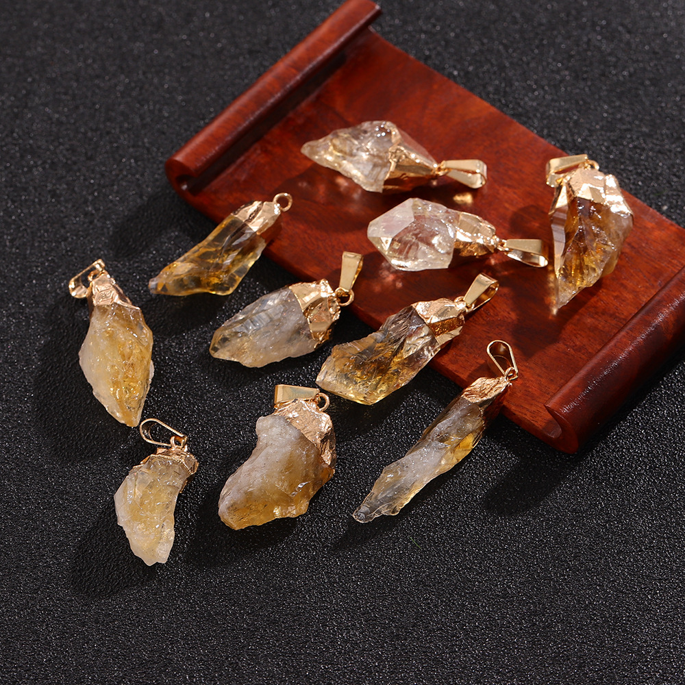 Natural citrine pendant electroplated stone irregular necklace Crystal gravel pendant diy jewelry accessories cross-border