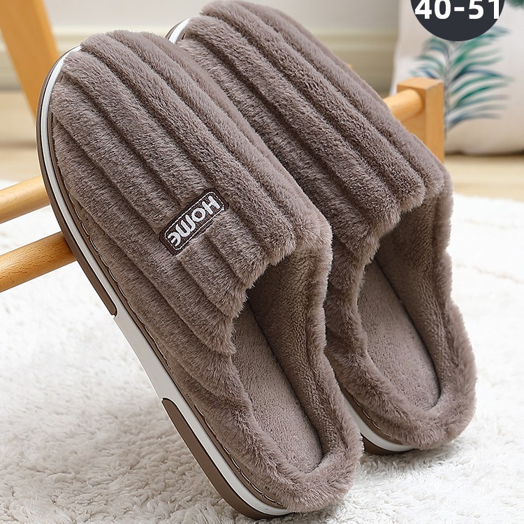 Cotton slippers men's autumn and winter home warm thick bottom anti-slip household plush large size winter slippers men