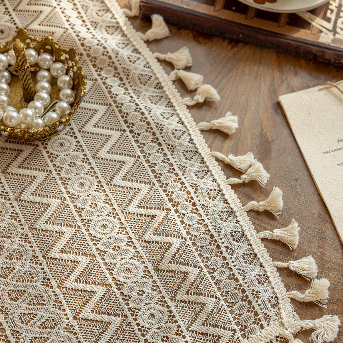 Fabric Manufacturer Warp-Knitted Lace Wave Triangle Blackout Curtains 150cm 130Gsm Balcony Pastoral Style Sunshade