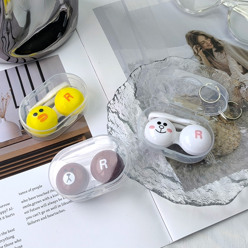 Прозрачная простая коробка для контактных линз, милый мультяшный двойной бокс, коробка для ухода, маленькая цветная коробка оптом в наличии