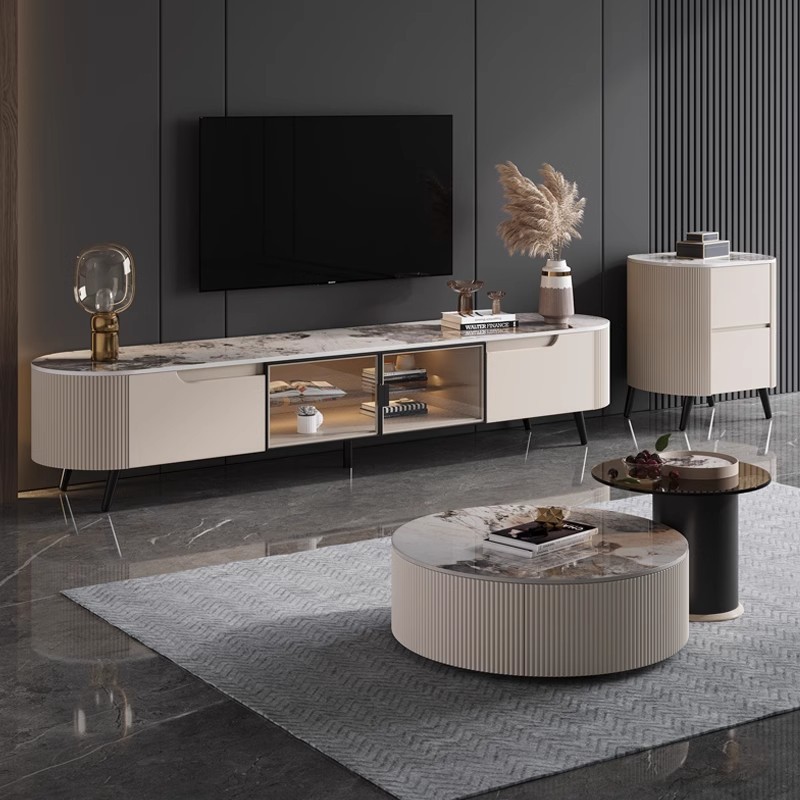 2025 New Slate Tv Cabinet Simple Modern Living Room Minimalist Storage Round Light Luxury Small Apartment Coffee Table