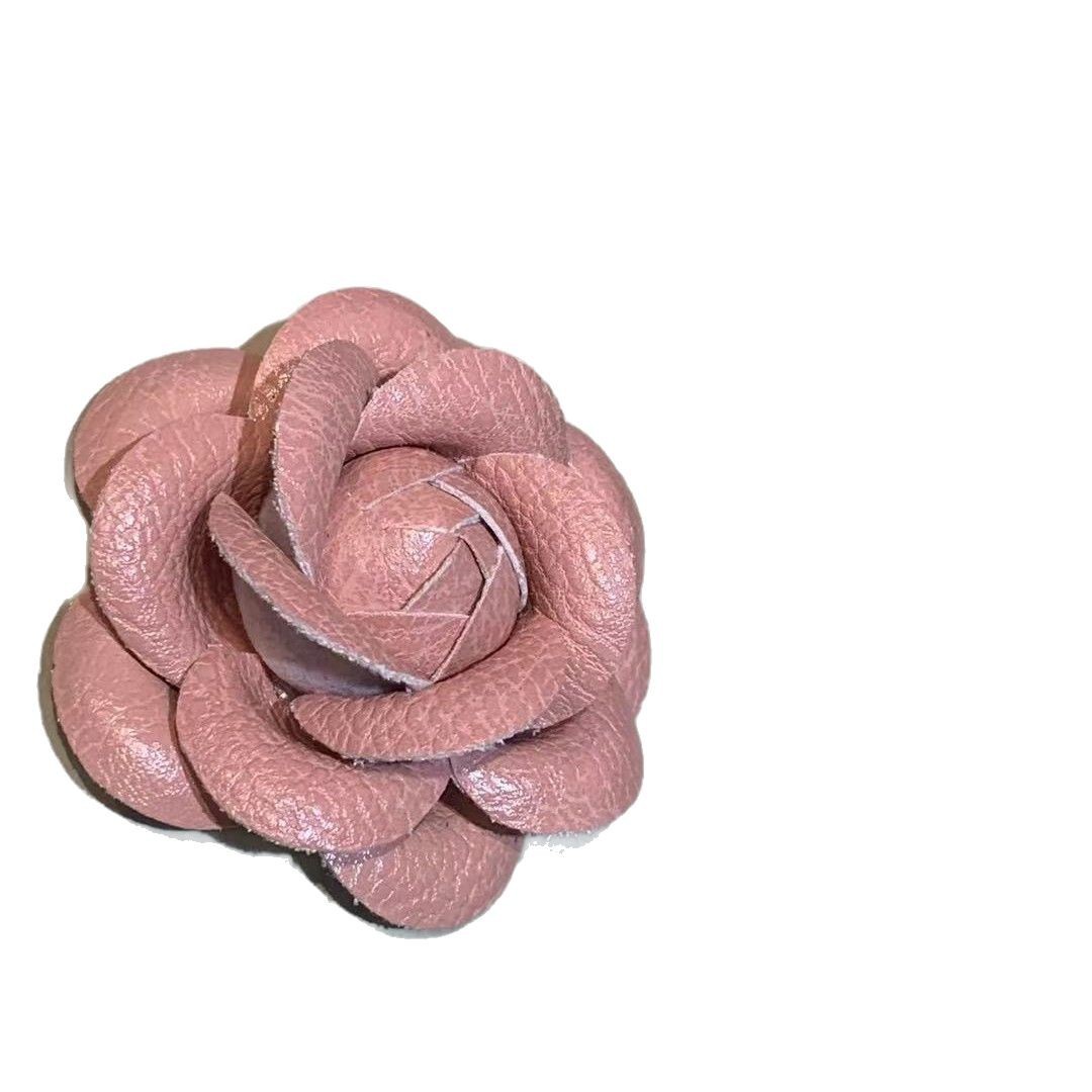 Handmade Leather Camellia Artificial Corsage DIY Bag Accessories 6.5cm Small Fragrance Ins Multi-Color Leather Flower Accessories