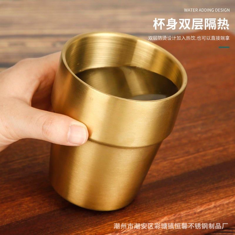 304 Stainless Steel Water Cup Tea Cup Step Cup Korean Double-Layer Insulated Anti-Scalding Coffee Cup Beer Cup Cold Drink Cup