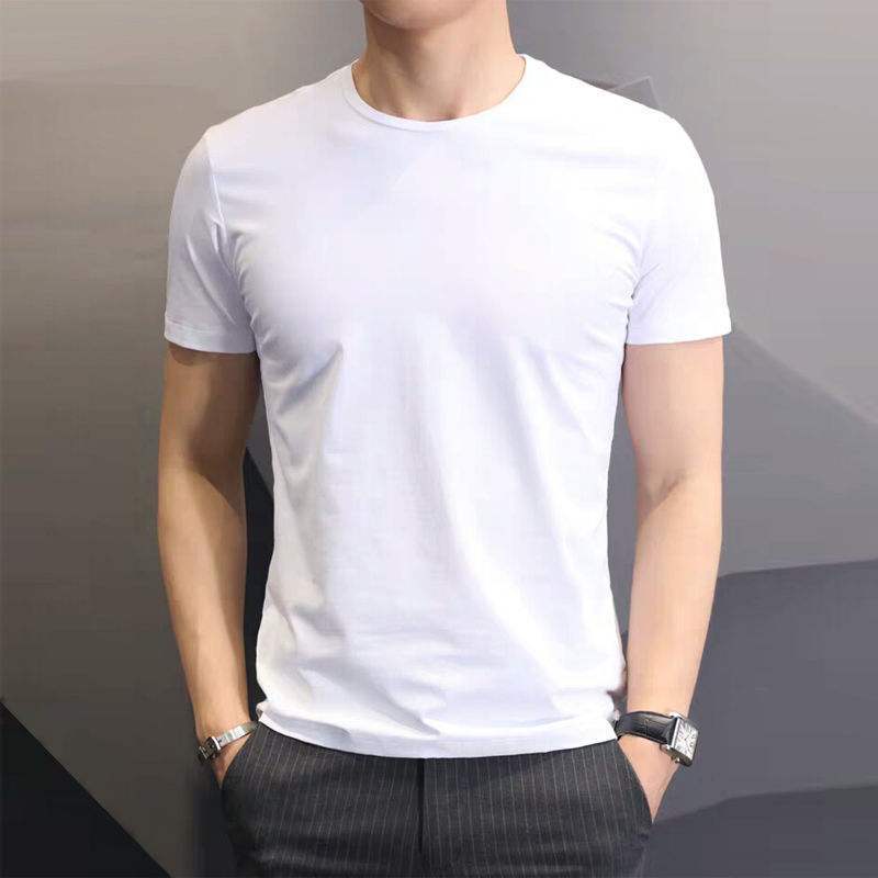 Summer Solid Color Men's Short-Sleeve T-Shirt Round Neck Half-Sleeve Top White Men's Base Shirt Slim Fit Trendy