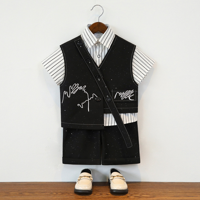 Boys' Suits, British Style Fashionable Vest Suits, Small and Medium-Sized Children's One-Year-Old Photography Suits, Flower Girl Host Performance Suits