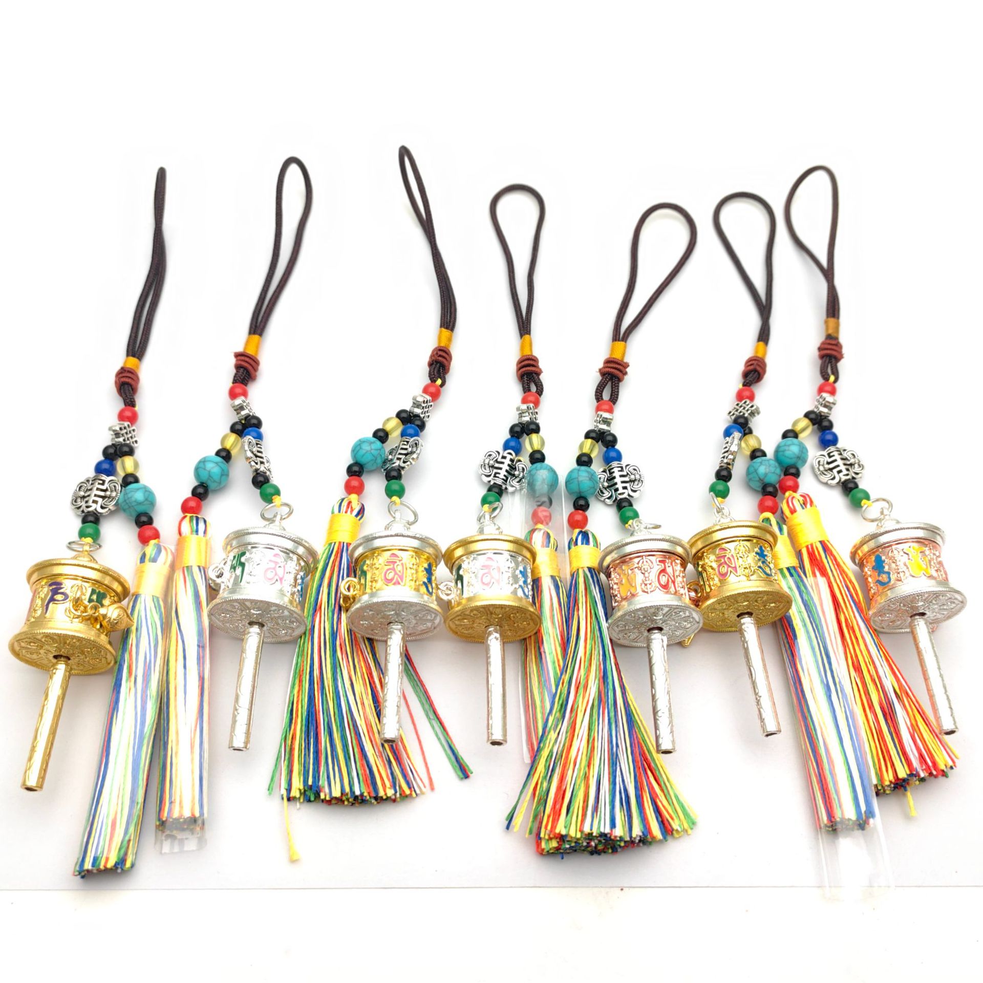 Xizang Xizang Jewelry Six-Character Mantra Prayer Tube Tassel Pendant Bag Car Hanging Keychain Prayer Wheel Pendant
