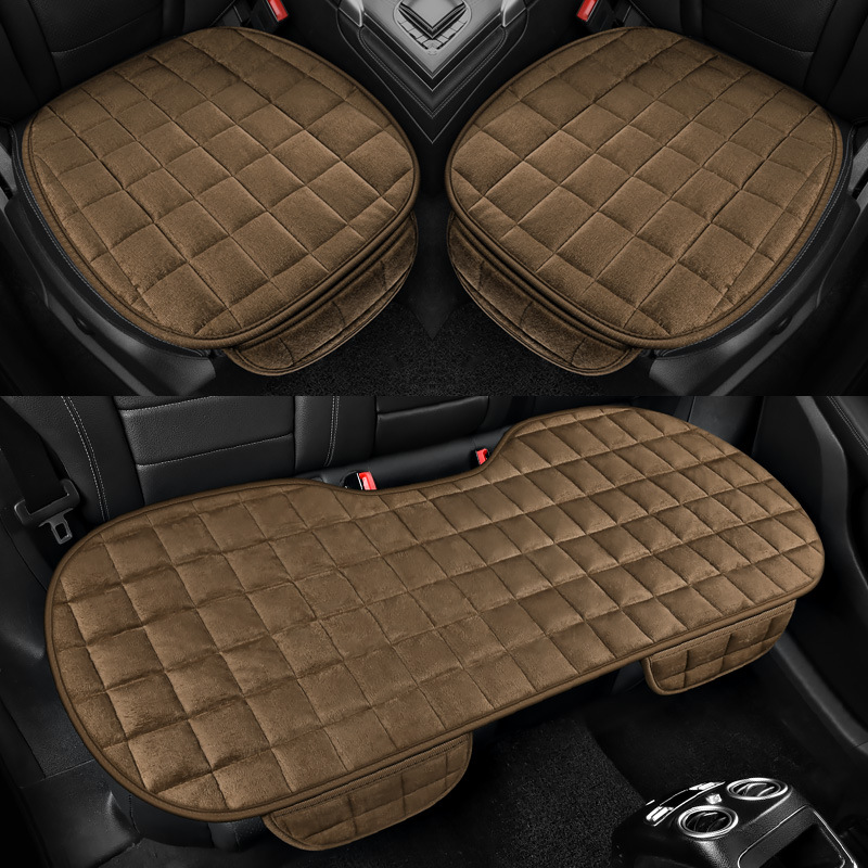 Car seat cushion winter plush non-slip three-piece set of two-seat rear backless small three-piece plaid plush car seat cushion