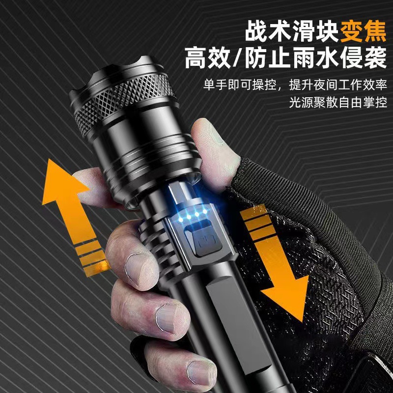 Hot Selling Strong Light Flashlight Portable Rechargeable Ultra-Bright Outdoor Telescopic Zoom Searchlight Long-Range Spotlight Household Light