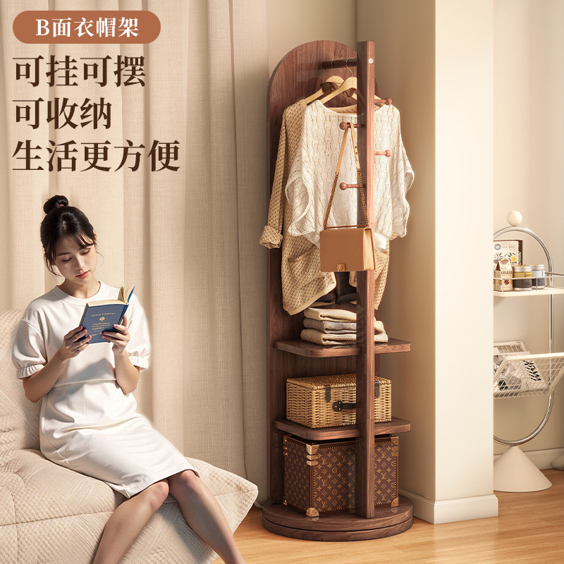 Full-Length Mirror Floor Mirror Household Bedroom Rotatable Movable Dressing Mirror Hanging Coat Rack Integrated Large Fitting Mirror