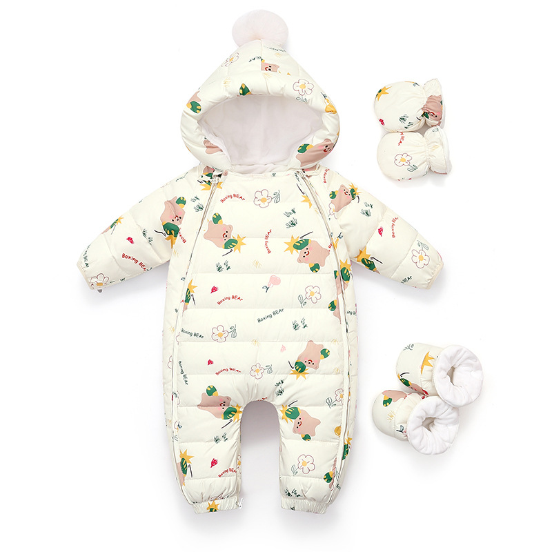 Baby Down Jacket All-in-one Neonatal Thickened Out-of-home Holding Clothes for Boys and Girls Baby fleece-lined Cartoon Clothes for Climbing Clothes for Winter