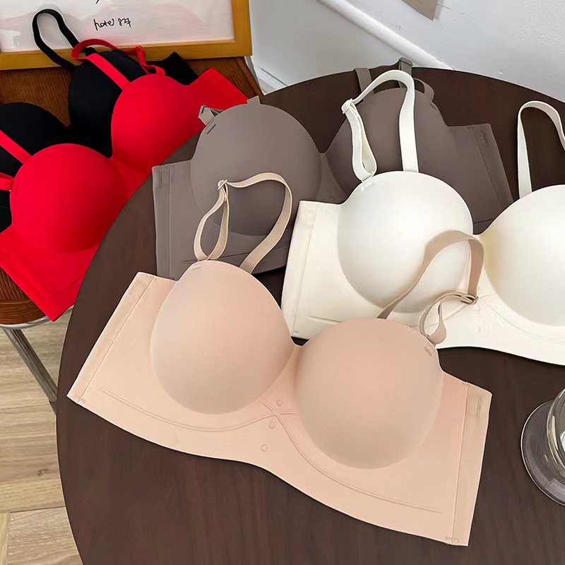 Half cup underwear women's small chest push up big non-steel ring breast contracting anti-sagging red bra suit thickened