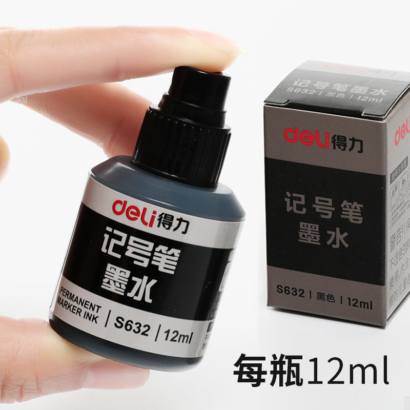 Deli S632 Marker Pen Ink 12ml Large Tip Oil-Based Pen Compatible with S552 Refillable Quick-Drying