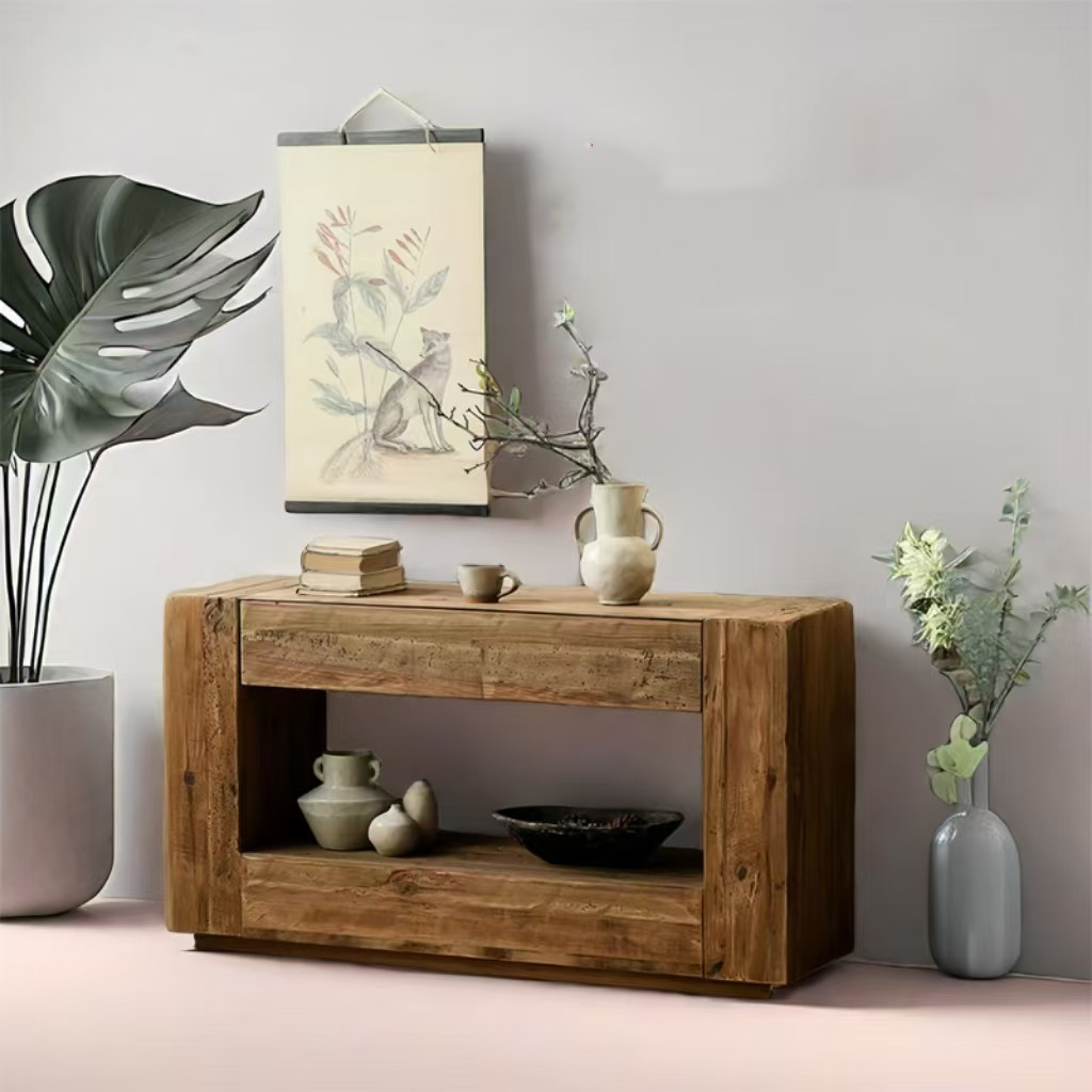 Простой шкаф из старого вяза, прямоугольный, для входа, из массива дерева