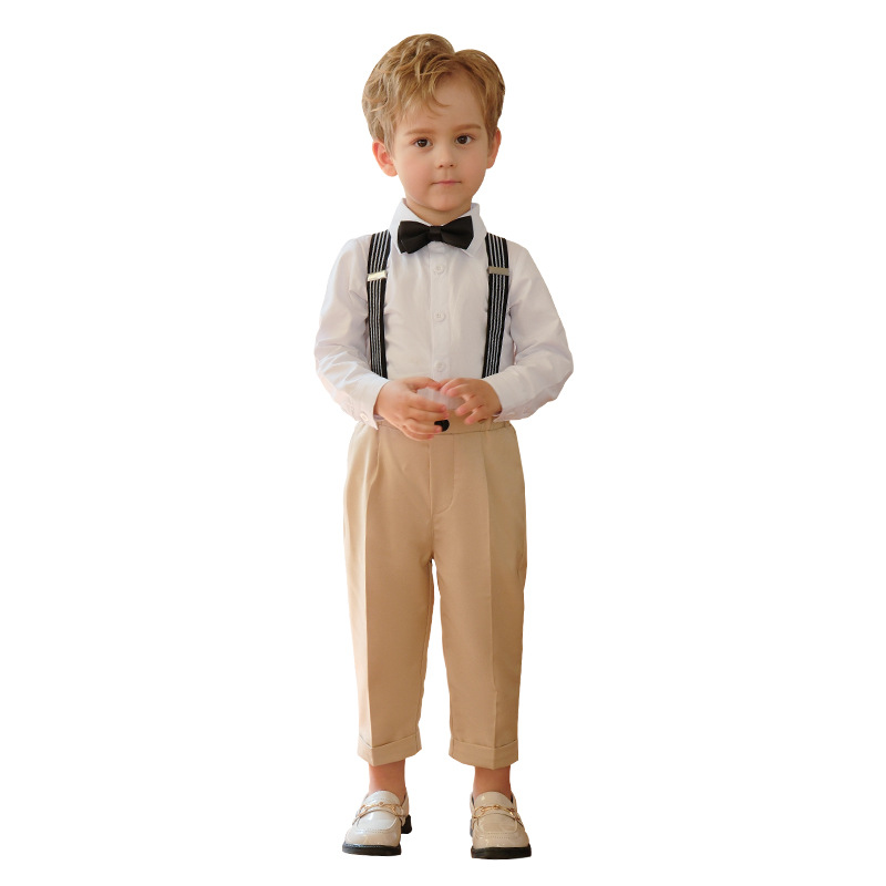 Children's dress spring and summer British suspender pants suit boys' casual shirt suit children's host performance photography clothing