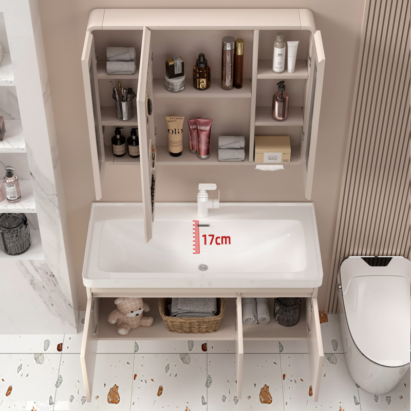 Deepened Ceramic Integrated Basin Honeycomb Aluminum Bathroom Cabinet Combination Bathroom Washbasin Waterproof and Moisture-Proof Bathroom Cabinet