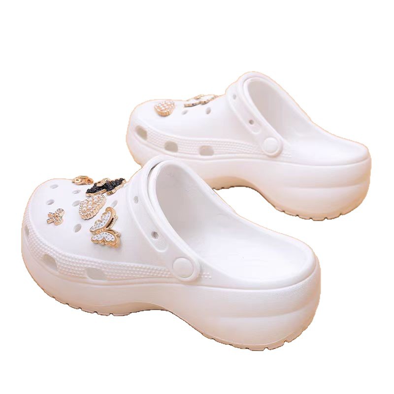 Women's Summer Hole Shoes Fashionable Thick-soled Breathable Baotou Slippers Soft-soled Comfortable Non-slip Height-increasing Seaside Beach Shoes