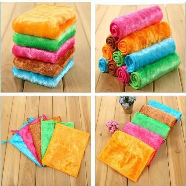 Hebei factory wholesale new bamboo fiber mercerized velvet dish towel not easy to stick oil thick colorful small square towel Rag