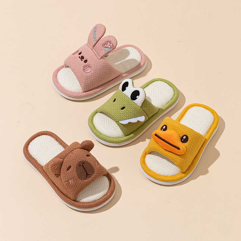 Cartoon Animal Summer Children's Linen Slippers Casual Four Seasons Lightweight Boys Girls Indoor Home Kids Slippers