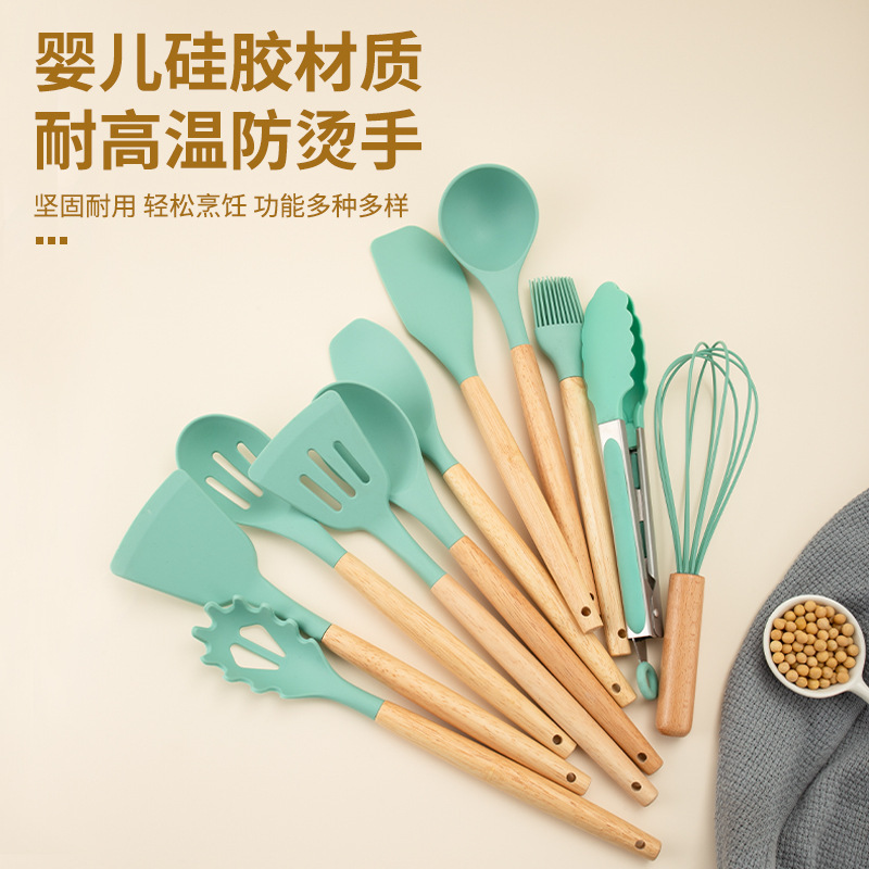 Factory Direct silicone 19-piece wooden handle kitchenware suit knife scissors chopping board spatula spoon kitchenware combination wholesale