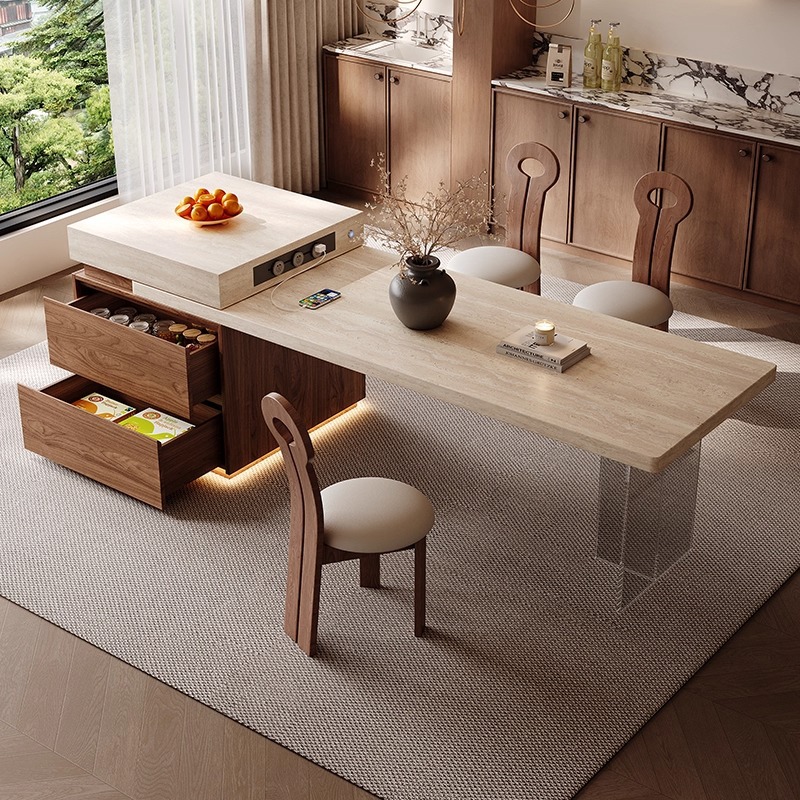 Medieval Style Island Table Dining Table Integrated Household Retractable 2025 New Kitchen Island Small Apartment Slate Island Table