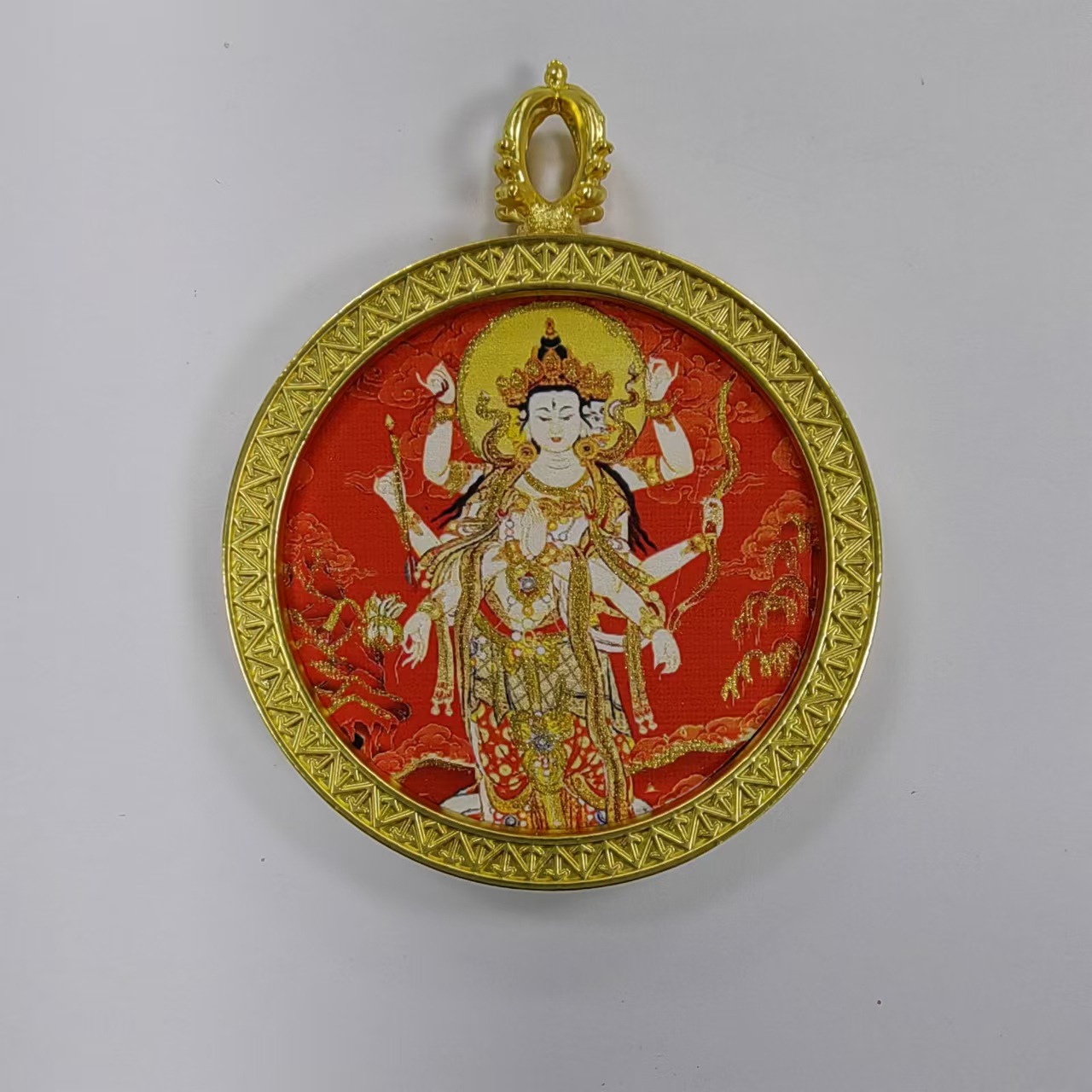 Hand-painted painted gold round gold thangka pendant thangka painting Xizang necklace fox zaqilam god of wealth Zhao gongming