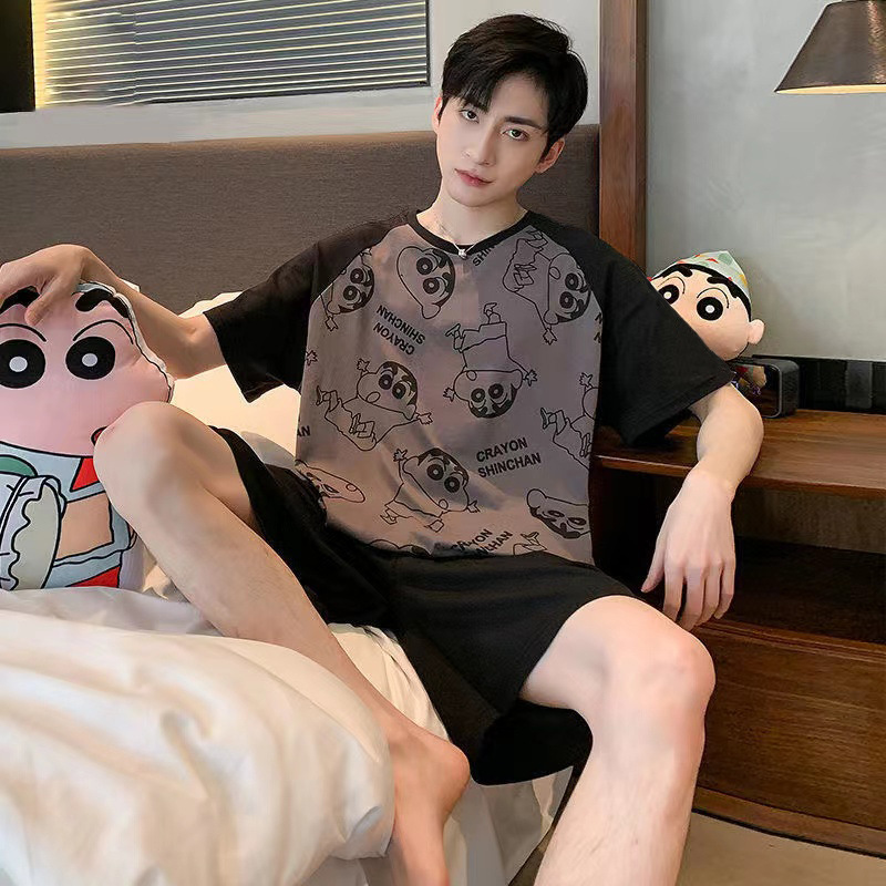 2025 летние пижамы для мужчин, молодежные, спортивные, короткий рукав, свободные, повседневные, большой размер, можно носить на улице