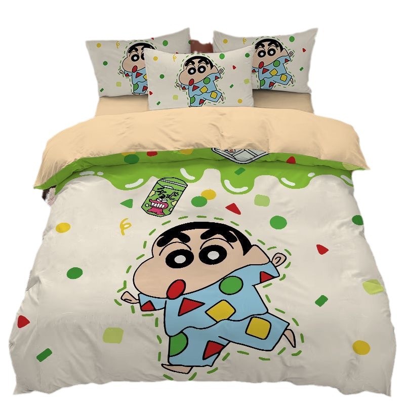 Cotton Crayon Shin Children's Three-piece Set Student Dormitory Single Double Cute Cartoon Bedding Boy Quilt Cover