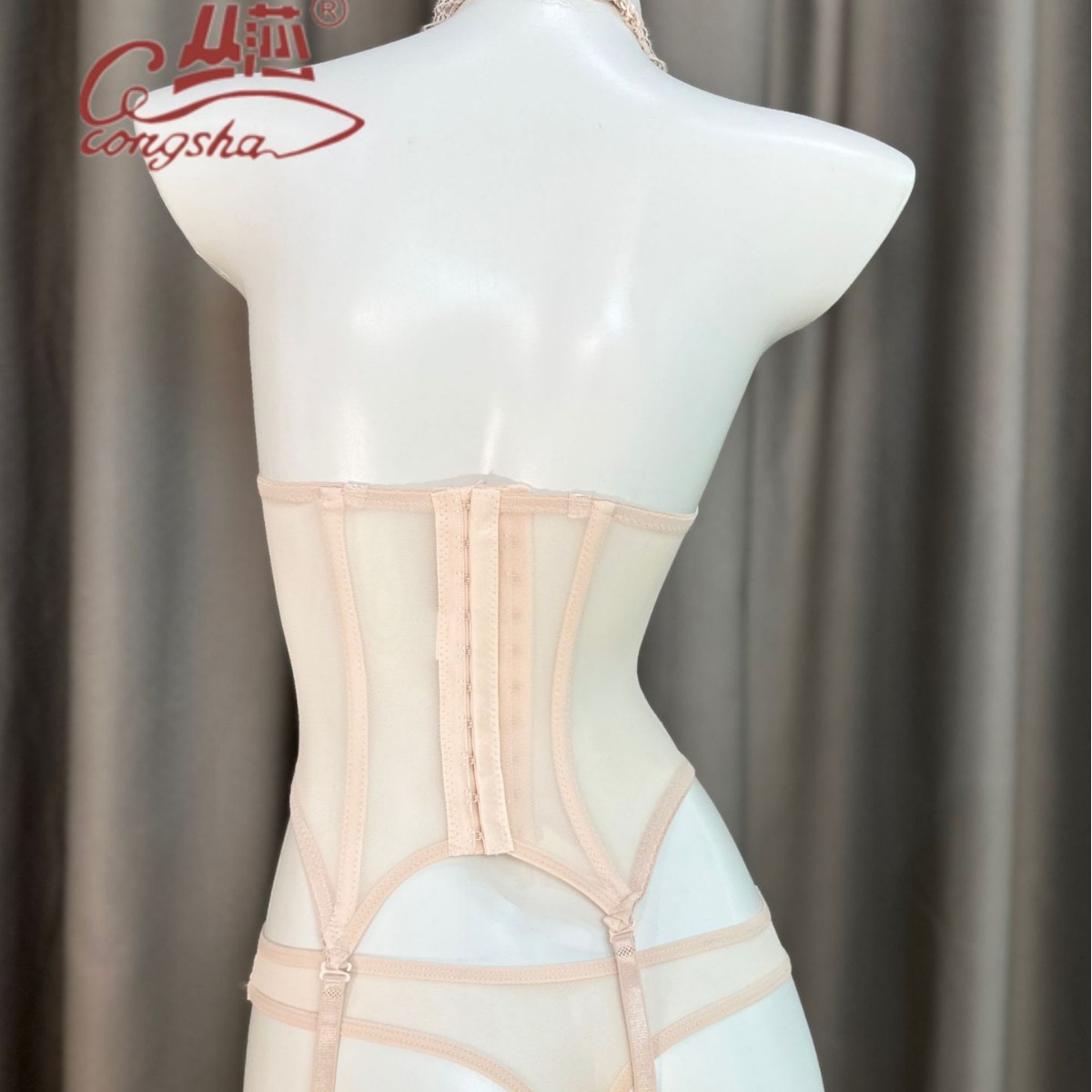 Congsha Sexy Lace Sweet Style Floral Printed Fishbone Corset Intimates Vest Breast Bra Sexy Set