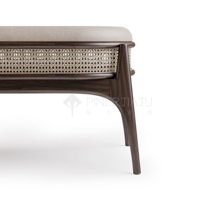 New Chinese-style Solid Wood Rattan-weaving Shoe-changing Stool Bedroom Bed End Stool Living Room Leisure Sofa Stool Creative Model Room Bench