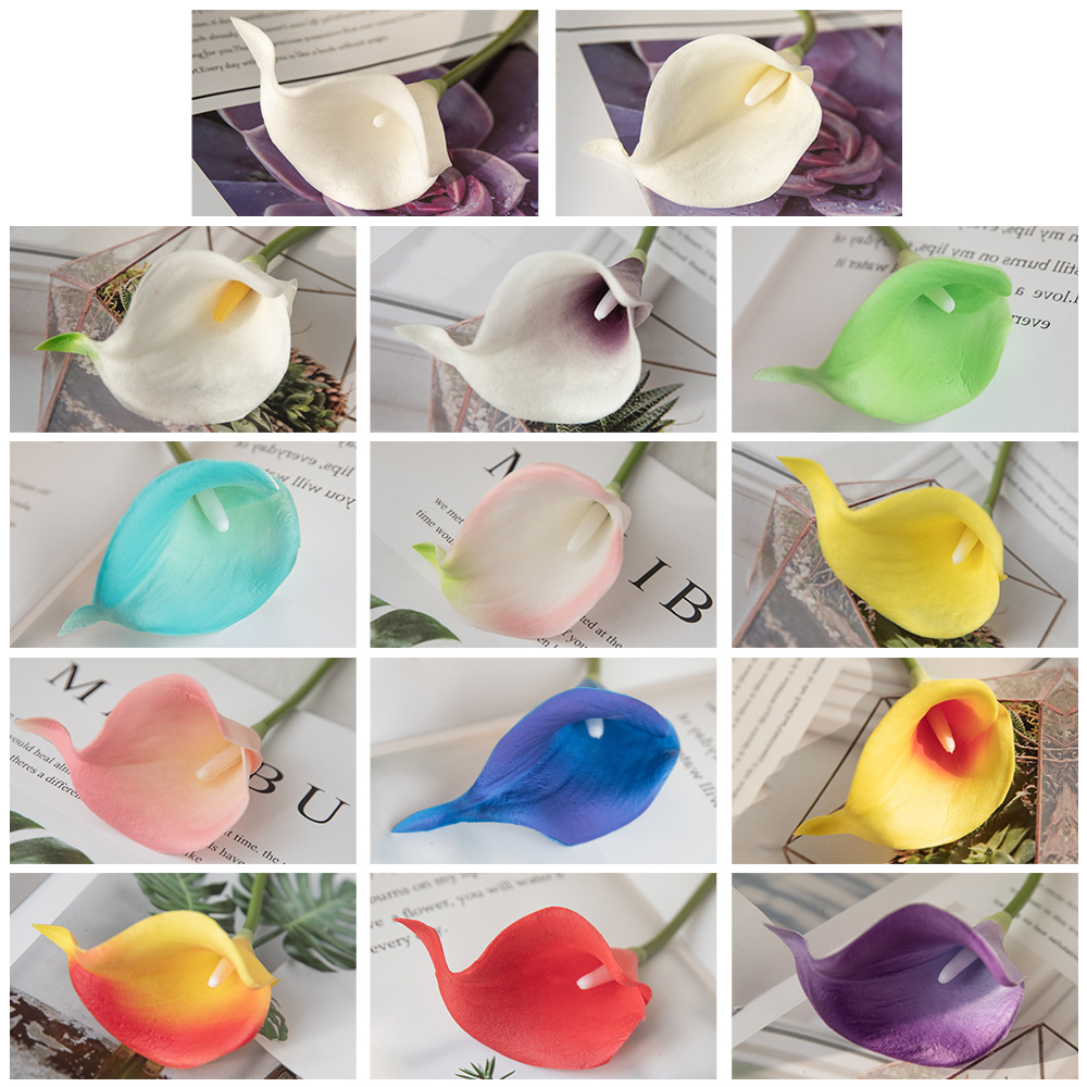 Amazon Pu Mini Calla Lily Artificial Flower Fake Flower Wholesale Wedding Bouquet Home Decoration Cross-Border