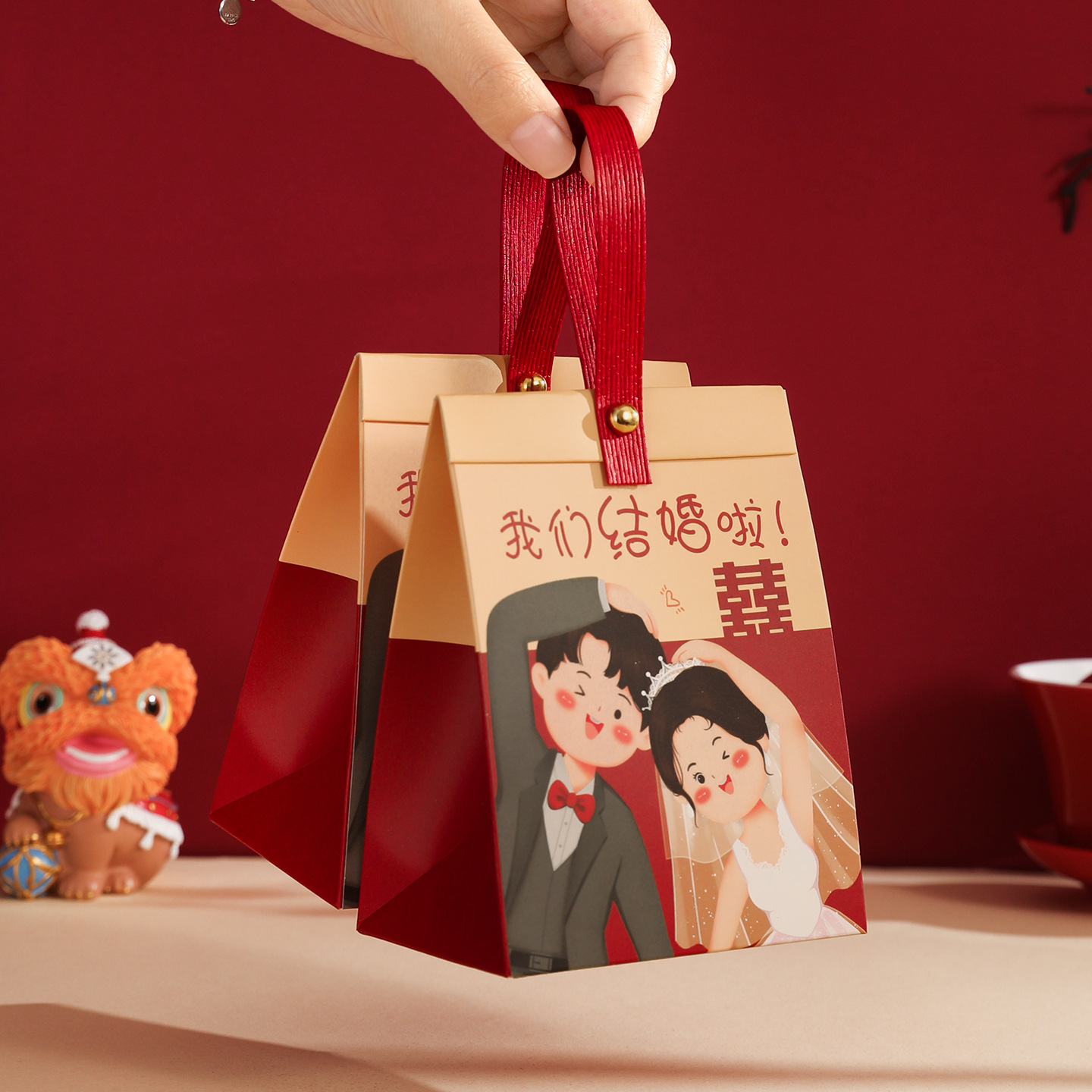 2023 new Chinese wedding candy box ins style portable hand gift box wedding candy box wholesale