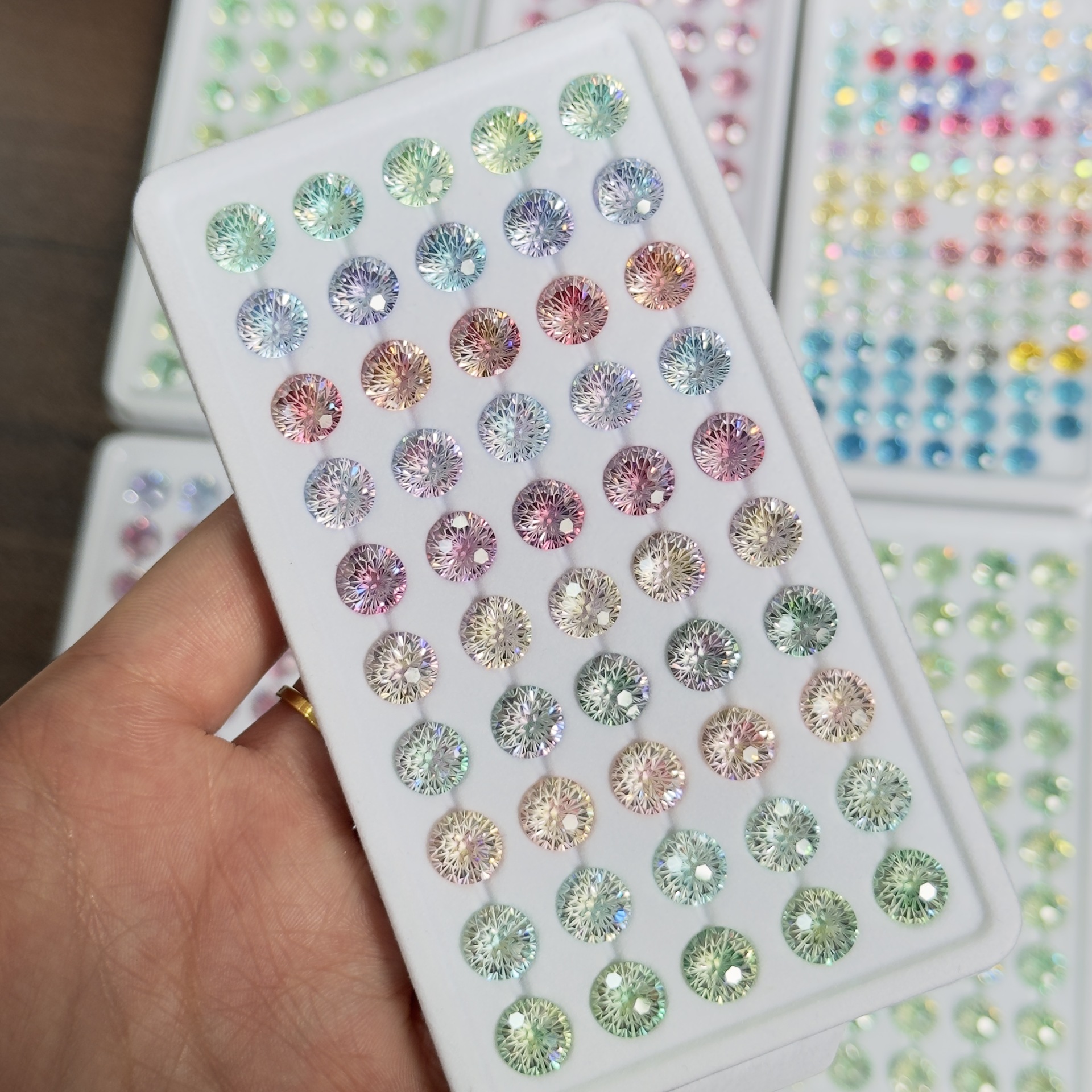 Colorful Gradient Fireworks Cut Ear Bone Nail Raw Stone 5A Zircon Xiaohongshu Popular Loose Stone