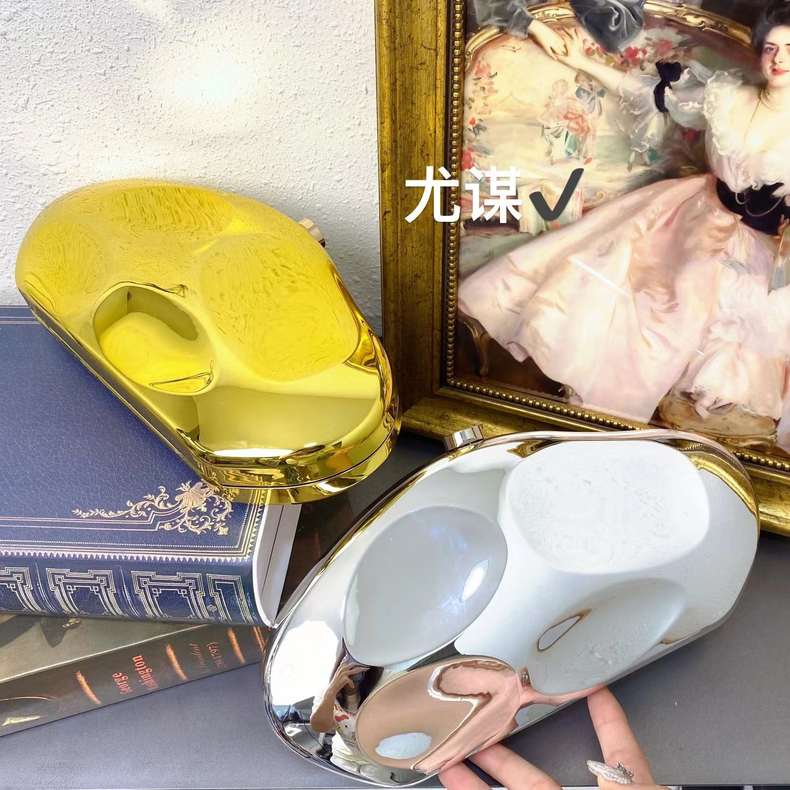Golden Acrylic Shiny Metallic Meteorite Box Shell Clouds Banquet Bright Noodles Dumplings Hand Crossbody Bag