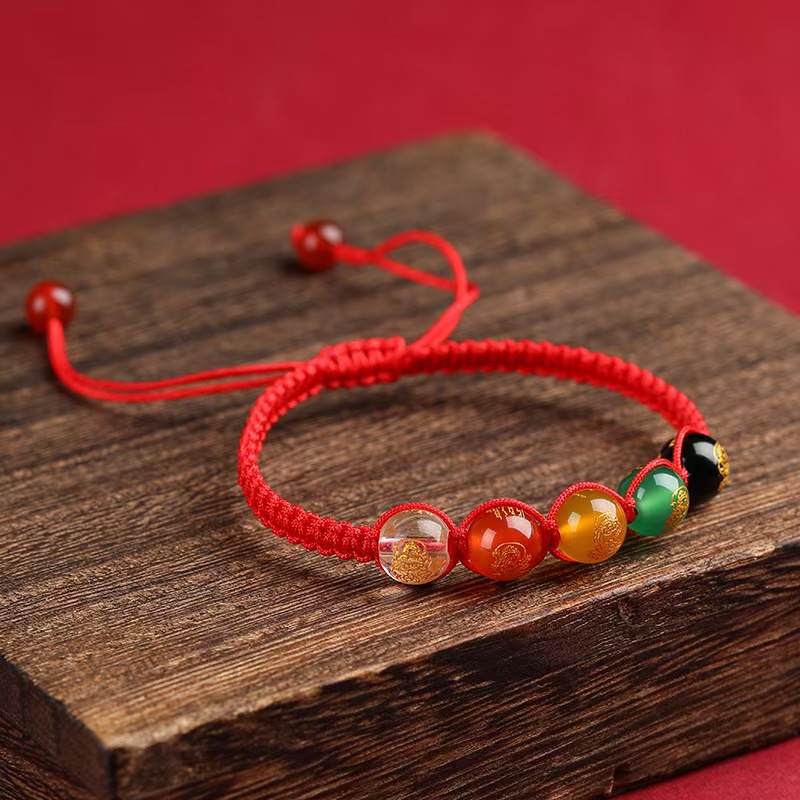 2025 Five-way God of Wealth Bracelet Women's Red Rope Woven Five-element Red Rope Bracelet This Year of Life Woven Bracelet