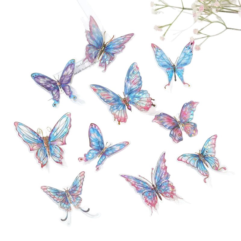 YW gold stamping butterfly hot glass broken series PVC waterproof stickers 3D laser DIY decorative material stickers